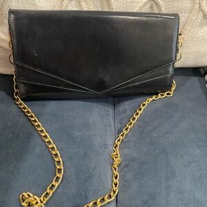 Vintage black leather envelope clutch